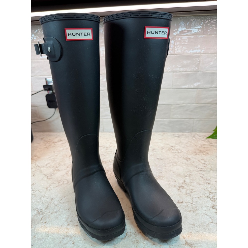 Hunter Original Tall Rain Boots Matte Black Waterproof Rubber US 5